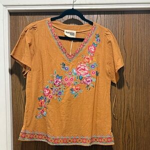 Savanna Jane Orange Floral Embroidered Blouse